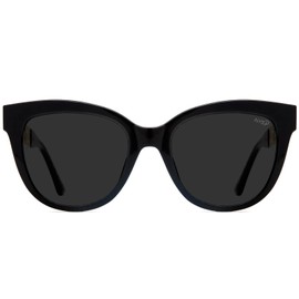 NYS Collection Trendy Polarized Sunglasses for Women, Retro Womens Square Cat Eye Sunglasses (Black Frame-Smoke Lens)