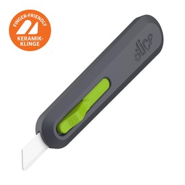 Slice 10554 Sicherheits-Cuttermesser mit automatischem Klingenrückzug • Profi Cutter für dicke Materialien • Doppelseitige Keramikklinge, beidhändig nutzbar • Idealer Kartonschneider, Paketöffner
