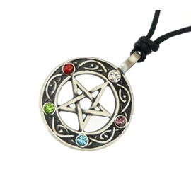 benerini Pewter Pentacle of Life Pendant on Adjustable Black Cord Necklace