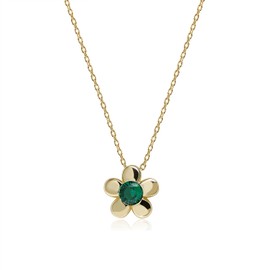 Emerald Green Flower Necklace for Women 925 Sterling Silver Floral Pendant Choker Summer Jewelry Gold Chain Necklace, Gold