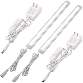 Lvyinyin Under Cabinet LED Light Bar 12", Single Closet Light for Kitchen Counter Shelf Cupboard, Display Cases Back Lighting, 120V Wall Plug in, On Off Switch, 2 Light Bars, White Wires, Daylight