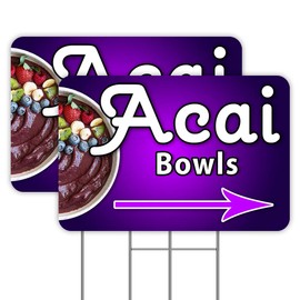 Vista Products Acai Bowls 2 Pack Double-Sided Yard Signs 16" x 24" with Metal Stakes (Made in the USA)