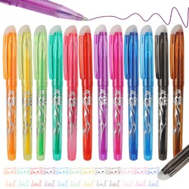 MOTIBACK 12PCS Erasable Pens - 0.7mm 12 Colors Friction Heat-Activated Gel Pens with Built-in Erasers for Kids & Adults, School, Office, Work, Paperwork, Stationery Supplies