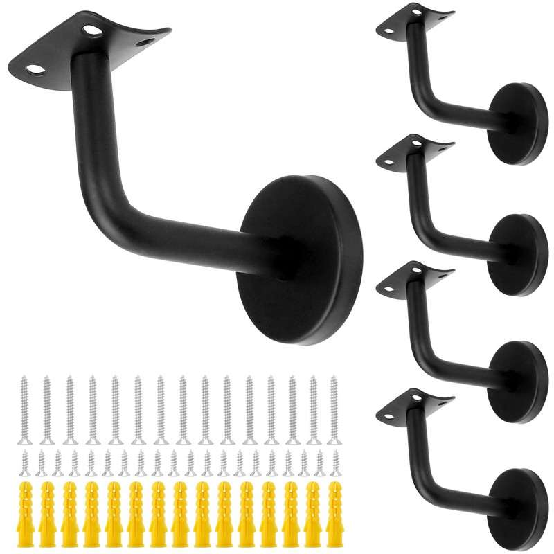 QWORK® Pack of 5 Stainless Steel Handrail Brackets - Black
