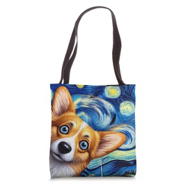 Van Gogh Corgi Art Starry Night Cute Corgi Tote Bag