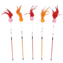 5pcs Funny Cat Stick Ergonomic Interactive Cat Feather Toy with Bell Beads for Cat Exercise Play