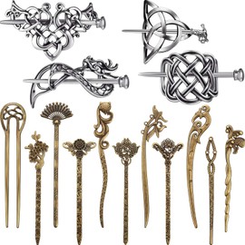 4 Piezas Horquillas Retro Sliver Celtic Hair Slide y 11 Piezas Palillos para Cabello de Bronce Vintage Joyas Vikingas con Nudo Celta Horquillas para Pelo para Mujeres Niñas