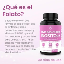 Optify Myo Inositol Chiro Folato Vitamina Gluten 120 Cápsulas Suministro Días