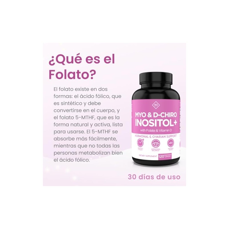 Optify Myo Inositol Chiro Folato Vitamina Gluten 120 Cápsulas Suministro