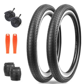 MEGHNA 20 inch Bike Tire Mountain Bike Tire 20 x 1.75 inch with Bike Tire Lever Foldable Tire Replacement for BMX Freestyle Kids Bike Folding Bike Cruiser Bike (20 x 1.75-2 Pack - with Tubes)