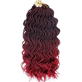 Wavy Senegalese Twist Crochet Braids 6packs/lot 14Inch 35Strands/Pack Synthetic Crochet Hair Curly Twist Braiding Hair (14 Inch, T1B/Burgundy#)