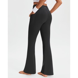 Stelle 33" Fleece Lined Leggings for Women Thermal Bootcut Yoga Pants High-Waisted Winter Leggings with Pockets(Black, L)