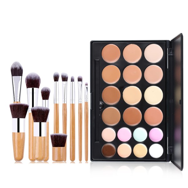 Joyeee Cream Contour Palette, 20 Colors Concealer Palette, Colour Corrector Palette, Camouflage Makeup Contouring Foundation Kit with 11pcs Bamboo Brushes Makeup Brushes