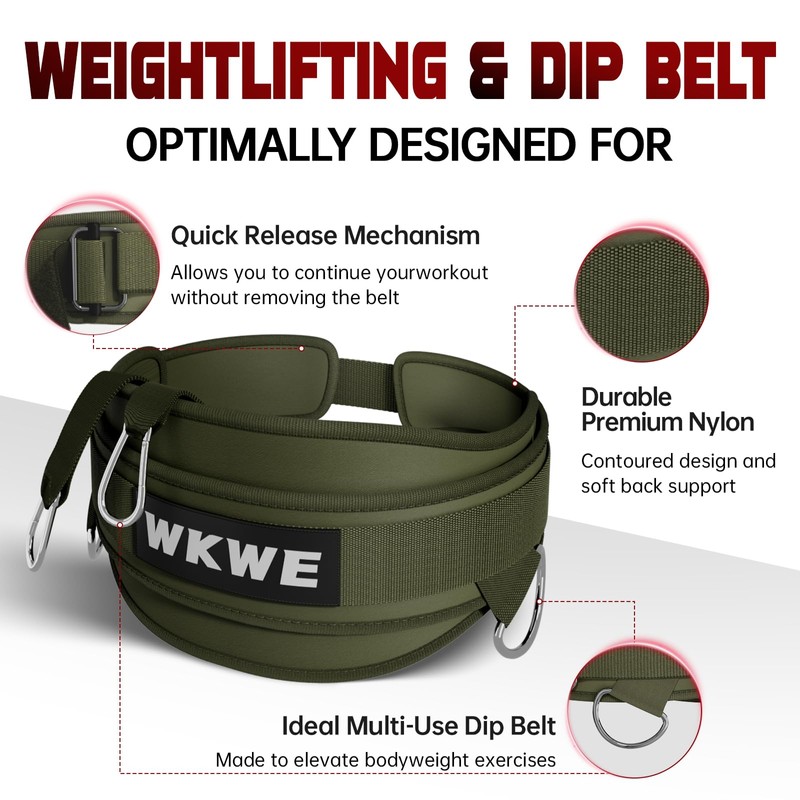 WKWE Weight Lifting Belt 3-In-1 Dip Belt Self-Locking With 40"