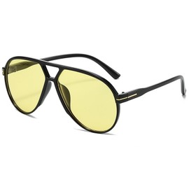 CIKJUK Retro Aviator Glasses Women Men Sunglasses Large Pilot Glasses 70s Vintage Aviator Glasses with UV Protection Glasses, black/yellow