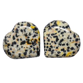 Amazing Gemstone Dalmatian Jasper Stone Heart - Pack of 2 Crystal Heart Stones Rocks - Corazones De Piedra Crystals and Healing Stones Heart Shaped Crystal - Stocking Stuffers Gifts