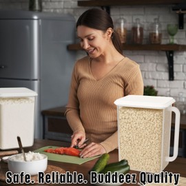 Buddeez Airtight Storage Dispenser - Easy Pour Spout for Cereal and Dry Food - BPA Free 46 Cup White/Clear