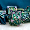 ARUOHHA Metal DND Dice Rainbow Green Dragons Dice Set with