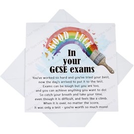 Good Luck GCSE Exams Card, Son Daughter Grandson Granddaughter GCSE Card with Poem Verse, Rainbow Paintbrush