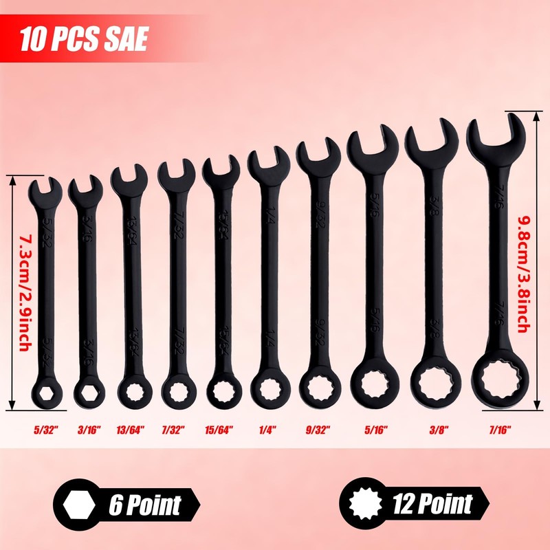 LEONTOOL Mini Wrench Set SAE 10-Piece Ignition Wrench Set, 5/32"-7/16"