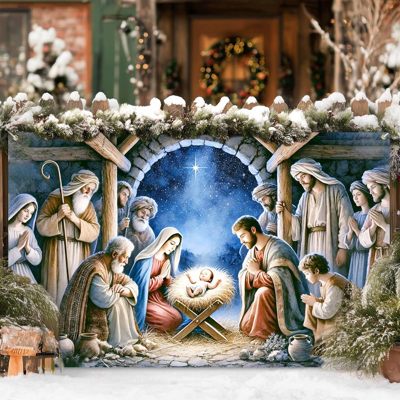 HOMETITUTE Nativity Scene Banner Holy Night Manger Decorations 71 x