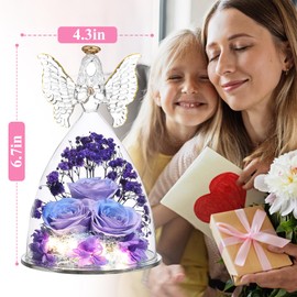 Ocosy Mothers Day Rose Gifts, Large Angel Rose Gifts for Women, Forever Real Roses in Angel Figurines, Angel Guardian with Rose Gift for Valentine Day Mothers Day, Purpleblue