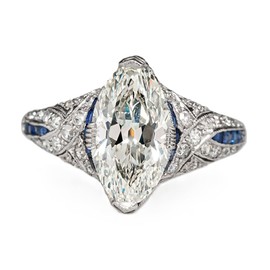 Hsitgexf Vintage Court Style Marquise and Baguette Cut Cubic Ring Zirconia Simulated Diamond & CZ Simulated White Sapphire Wavy Channel Engagement Ring for Women 9