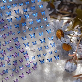 Butterfly Nail Sticker 5D Embossed Nail Art Stickers Spring Nail Decals DIY Self Adhesive Purple Blue Butterflies Design Sticker Summer Nail Decoration for Women Manicure Accessories 2Pcs