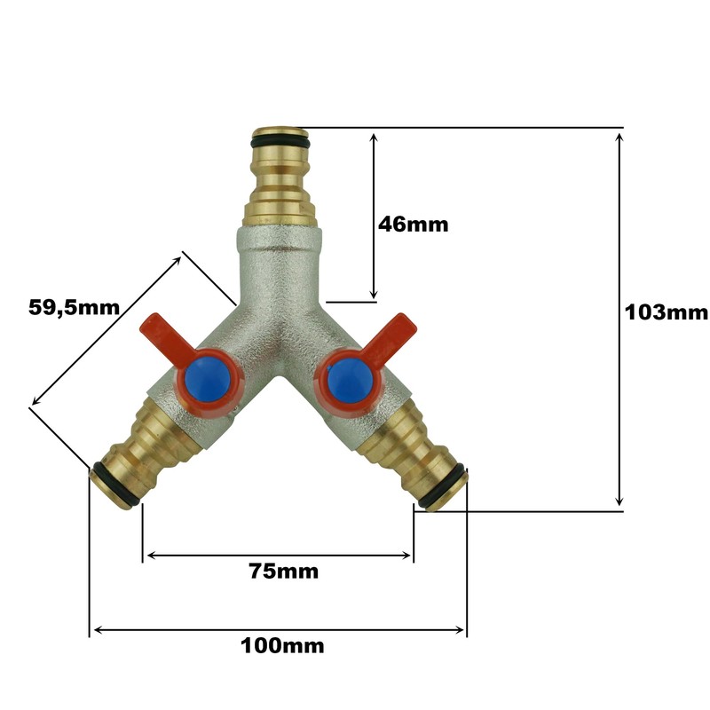 2-Way Splitter with 3 x 1/2 Inch Connector for Hose