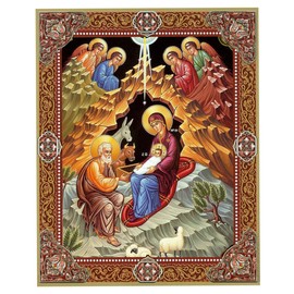 Needzo Nativity of Jesus Christ Icon, Orthodox Catholic Christian Icon, Holy Family Nativity Scene Angels, Wall Hanging and Standing 7 1/2 Inch, Christmas Decoration Gift, Byzantine