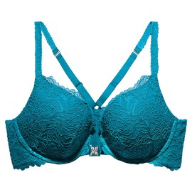 Savage X Fenty, Women's, Romantic Corded Lace Front-Closure Push Up Bra, Laidback Blue, 38G