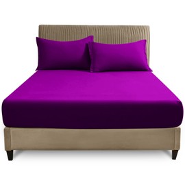 Premium Fitted Bed Sheet King Size, Plain Dyed Finest Bedding Sheets With Elasticated Corners, Berry