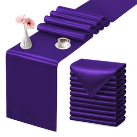 EBOEN 12 Pack Satin Table Runner, 12x108 Inches Long, Silk-Like Smooth Satin Table Decor for Wedding, Birthday Party, Banquets Decorations, 12 Pack, Purple