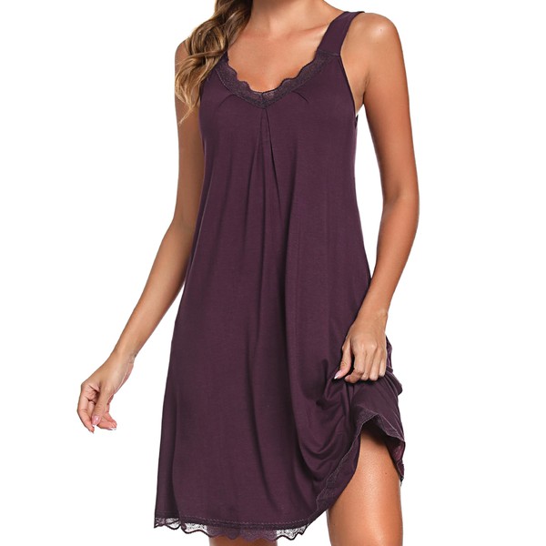 Uniexcosm Nightdress Women's Sleeveless Short Cotton Night Dress Lace V-Neck