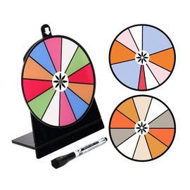 iobiotio Spinning Prize Wheel, 6 inch Wheel-Spinning Wheel for Prizes with Stand, 10,12 Slots Color Small Tabletop Roulette Spinner with Mark Pen, Easy Assembly and Erasable, Portable, Arylic