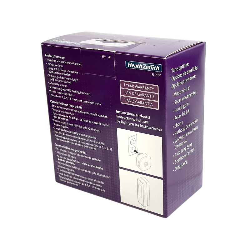 Heath Zenith 7 Colors/ Adjustable Volume/ 10 Sounds/ Wireless Doorbell