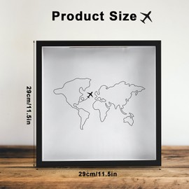 Travel Shadow Box, 11.5x11.5in Adventure Archive Box with Slot Wood Frame Map Plane Design Travel Tickets Holder Travel Keepsake Top Loading Shadow Box for Movie Theater Travel Tickets(Black)