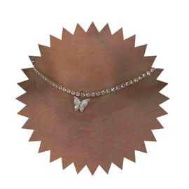 Allereya Rhinestone Chain Necklace Crystal Butterfly Pendant Necklace Silver Round Cut Tennis Necklace White Butterfly Choker Jewellery for Women and Girls (White Butterfly), Alloy Steel Crystal