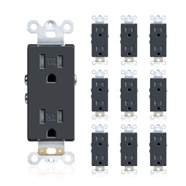 15A Decorative Electrical Outlet, Standard Residential Grade Duplex Receptacle, Tamper-Resistant, 2 Pole 3 Wire, Self-Grounding, Child Proof, Commercial Use, UL Listed, Black, 10 Pack