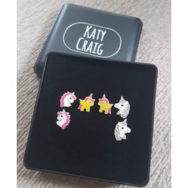 Unicorn Earrings Sterling Silver Studs 3 Pairs Pink Glitter