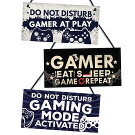 Red Ocean Pack of 3 Gaming Sign Bundle Gift For Gamers, Novelty Birthday Gifts For Son or Brother, Gaming Signs For Games Room Boys Bedroom Gaming Accessories Gift For Him