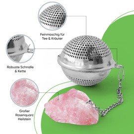 LUMIVER Teeei für losen Tee mit großem Heilkristall, Edelstahl-Teefilter für Tasse, Kanne, Glas wiederverwendbar Geschenk für Frauen (Rosenquarz)