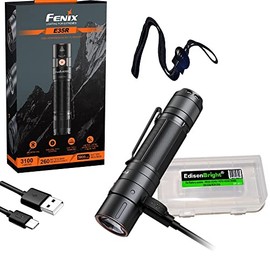 EdisonBright Fenix E35R 3100 Lumen USB Rechargeable LED EDC Flashlight, Battery Battery Carry case Bundle