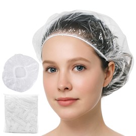 100PCS Disposable Shower Caps,Waterproof Hair Caps,Multi-Purpose Thickened Plastic Elastic Bath Caps for Women, Home Use,Hair Salon, Spa, Travel, Hotel, Shower（White）