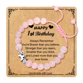 First Birthday Gifts for Girls,1 Year Old Girl Gifts Butterfly Bracelet Adjustable Pink Beaded Bracelet for One Year Old Girl 1st Birthday Gifts Daughter Granddaughter Niece Toddlers Birthday Bracelet