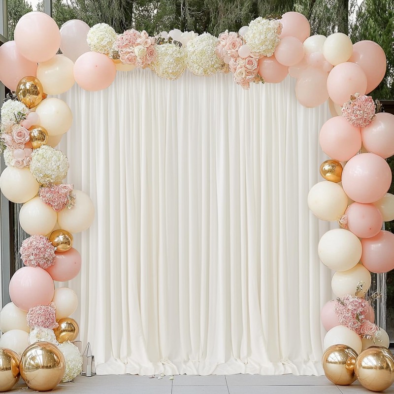 20ft x 10ft Ivory Backdrop Curtains for Parties Weddings, Wrinkle