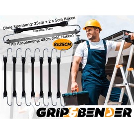 Tensioning Rubber Set (8 x 25 cm) Black Expander EPDM Tension Rubbers with S-Hooks, Strong Outdoor Rubber, UV-Resistant