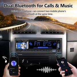 Single Din Car Stereo Marine Radio Bluetooth Hands Free Calling Car Audio Receivers with Digital LCD Display FM Car Radio MP3 Player Quick Charge USB/SD/AUX-in Built-in Microphone + Remote Control