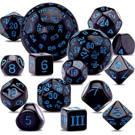 DollaTek 15 Piece Complete Polyhedral Dice Set D3-D100 Role Playing Table Games Black and Blue