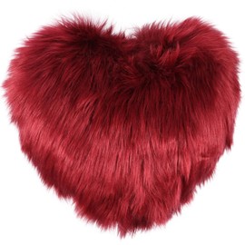 Foribyw Heart Shape Pillow Soft Fluffy Long Plush Love Throw Pillow Decorative Valentine Day Heart Cushion 45x40cm Comfortable Warm Cosy Back Cushion for Bedroom Sofa Couch Gift (Claret)